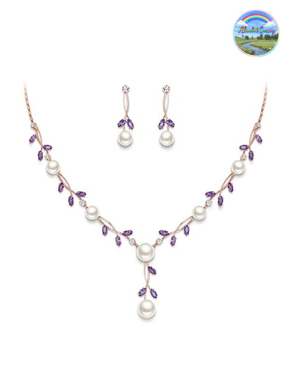 Cubic Zirconia Faux Pearl Leaf Bridal Wedding Jewelry Set Gift Box